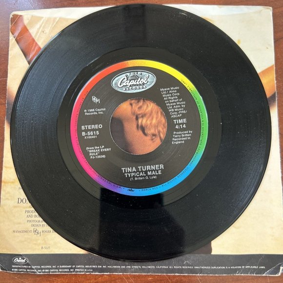 TINA TURNER Typical Male 45 7" R&B SOUL Record Vinyl Records Capitol 1986 - Picture 3 of 5
